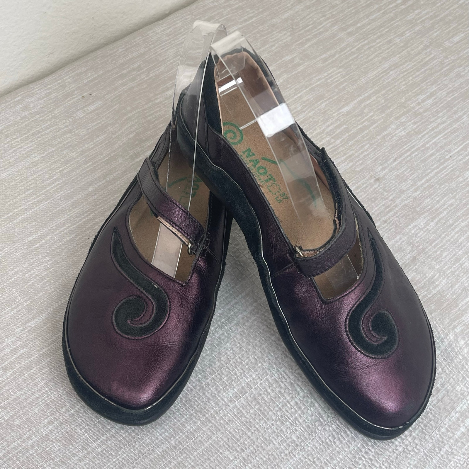 Naot Matai Mary Jane 37 Eu Metallic Purple Leather Black Swirl Comfort Shoe Us 6
